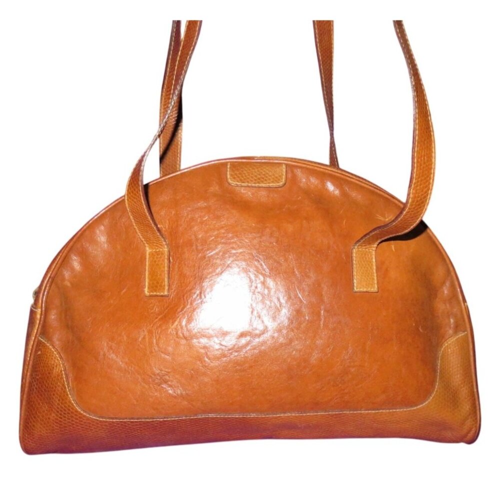 FURLA Vintage Y2K Italian Snakeskin Embossed & Smooth Calf Leather Satchel Bag